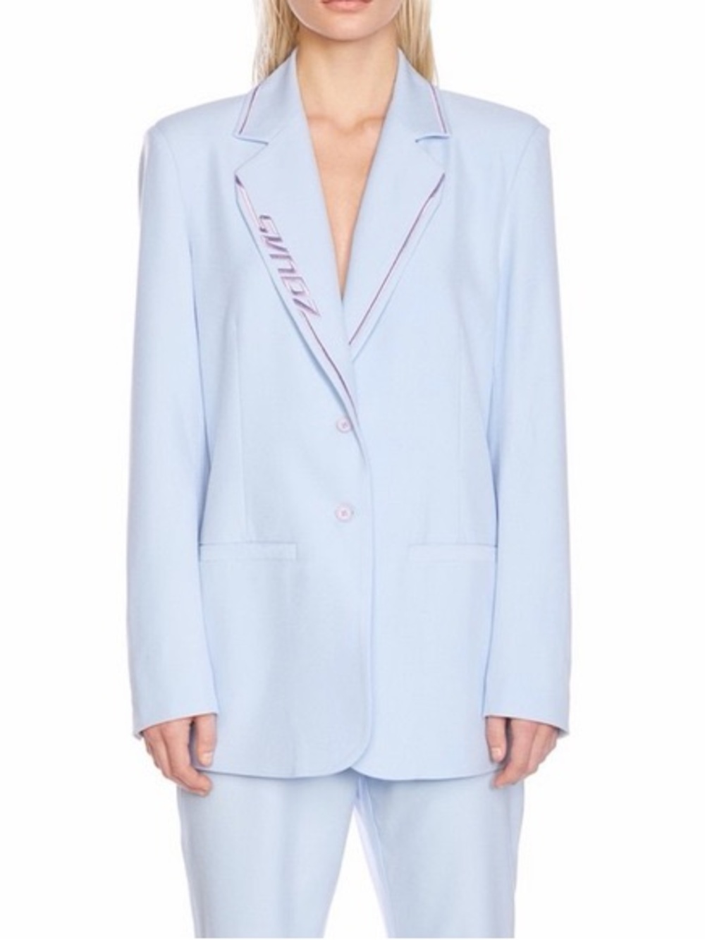 SVNDZ Retro Pastel Blue Tailored Embroidered Blazer Jacket Size S Small NWT